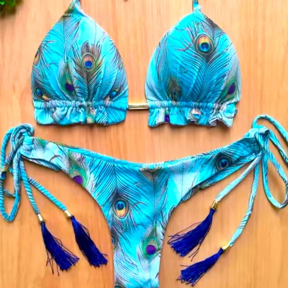 handmade Other - Turquoise Blue Peacock Thong Bikini Size L